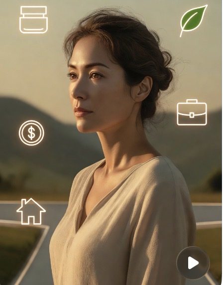 メディア事業を表す女性と生活領域のアイコン